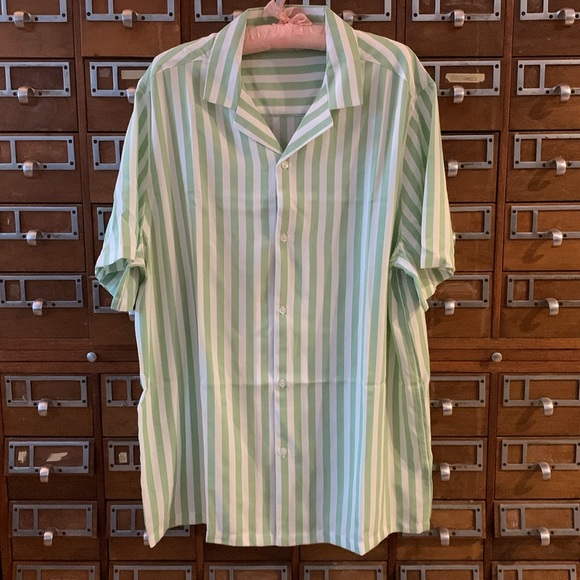 ASOS Camp Shirt Green Stripe Medium Long - Picture 3 of 8